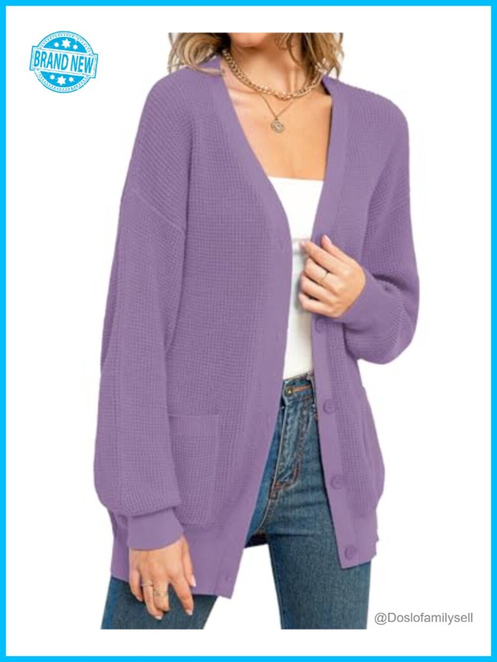 100% Cotton Button Down Cardigan Sweater Oversized Batwing Sleeve Pockets
